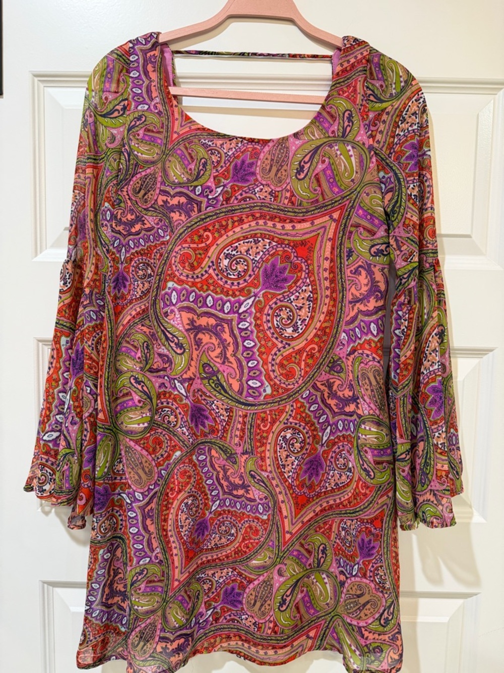 Together Long Sleeve Paisley Tunic/Dress in Pink, Purple, Green